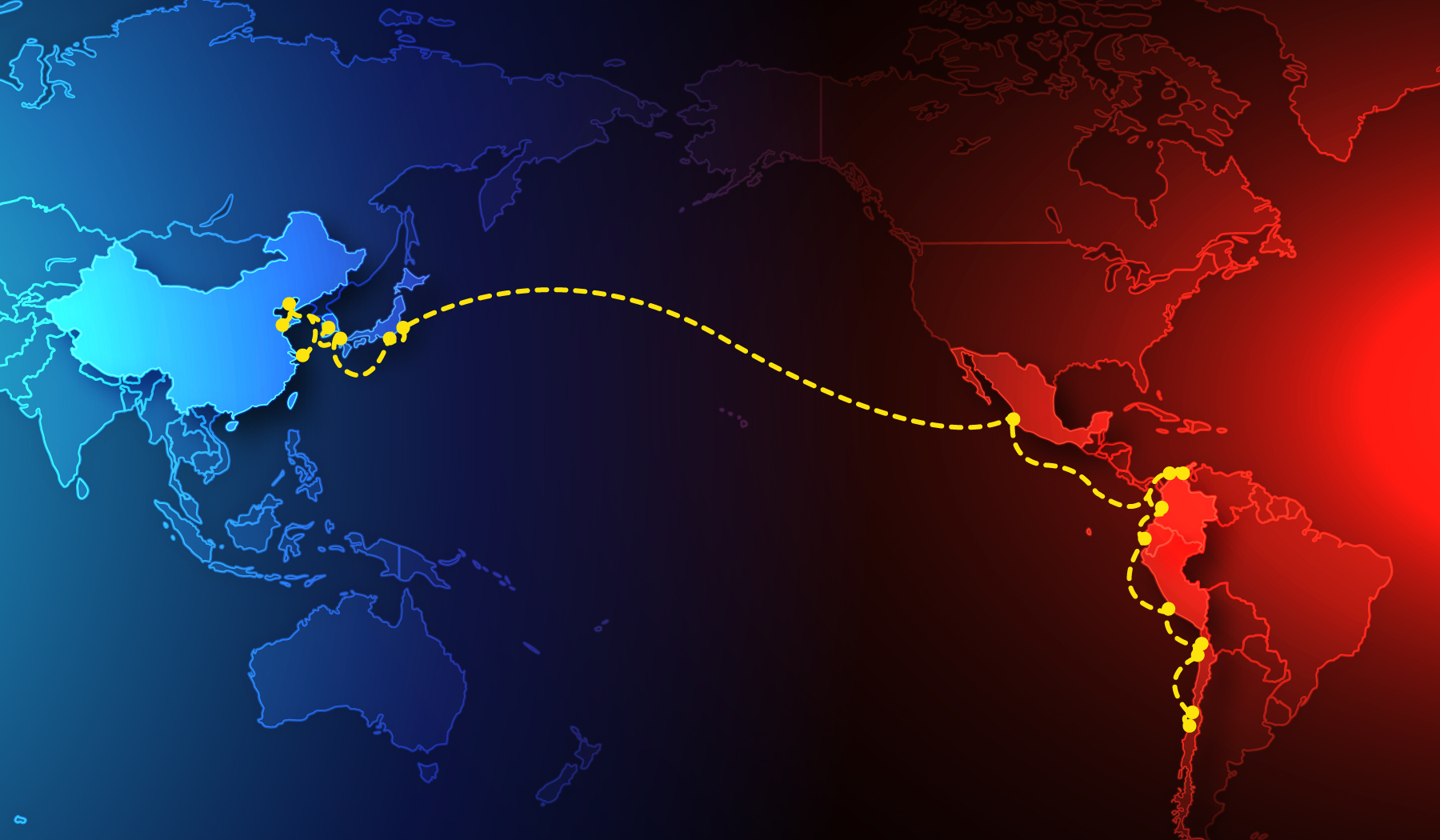 Lianyungang, Shanghai, Tianjin / Xingang, Kobe,Yokohama, Inchon, Busan to:  Mexico, Ecuador,  Colombia, Peru and Chile