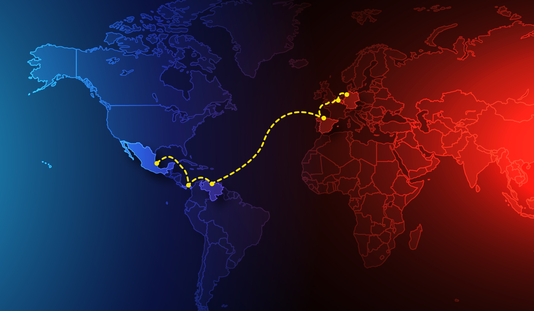 From Bilbao-Spain, Antwerp-Belgium and/or Bremerhaven-Germany to Mexican gulf, Central America and West Coast South America and Vice versa.